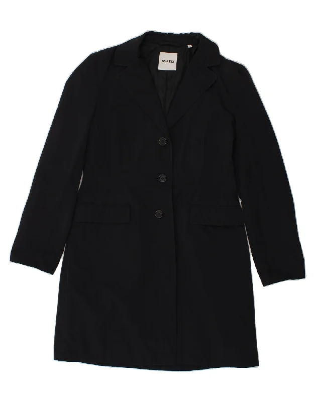 ASPESI Womens Overcoat UK 14 Large Navy Blue Cotton