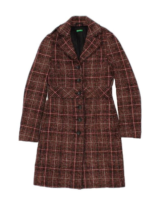 BENETTON Womens Overcoat IT 38 XS Multicoloured Check Acrylic