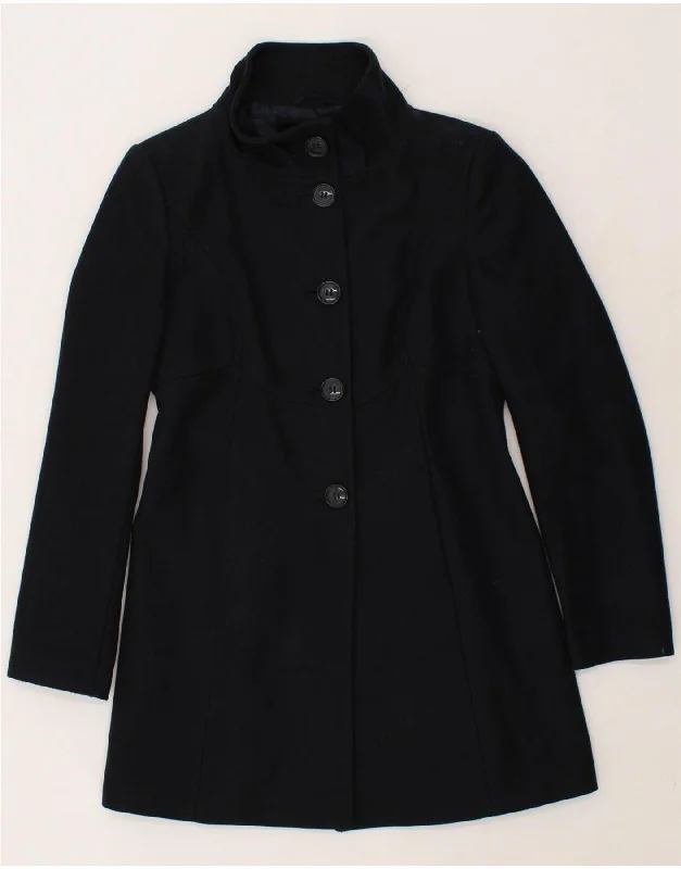 BENETTON Womens Overcoat IT 44 Medium Navy Blue Wool