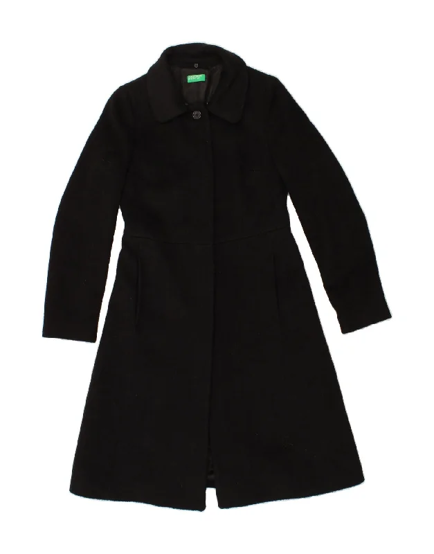 BENETTON Womens Overcoat UK 10 Small Black Wool