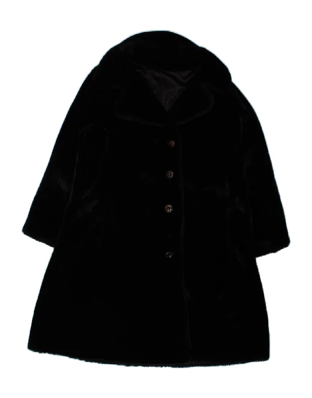 BORGAZIA Womens Faux Fur Overcoat UK 14 Large Black