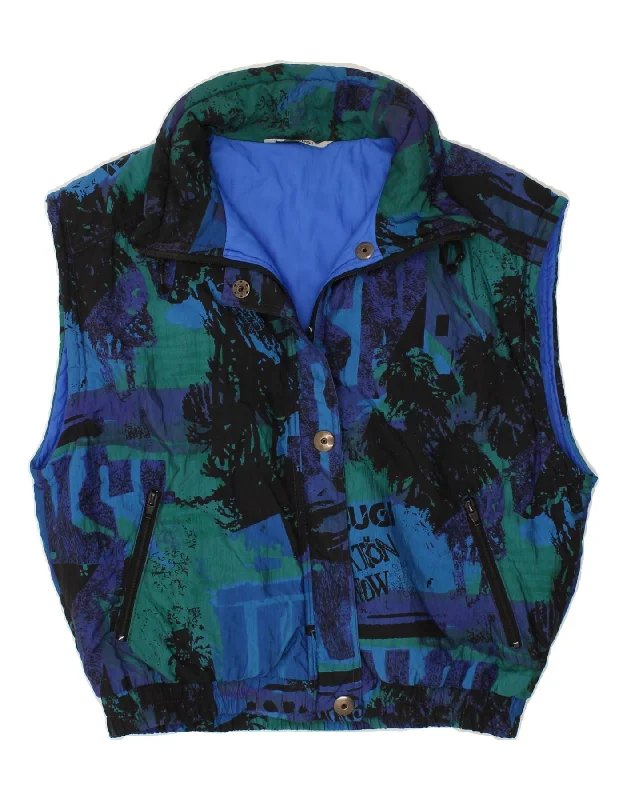 BRUGI Womens Abstract Pattern Gilet EU 34 XS Blue Polyamide