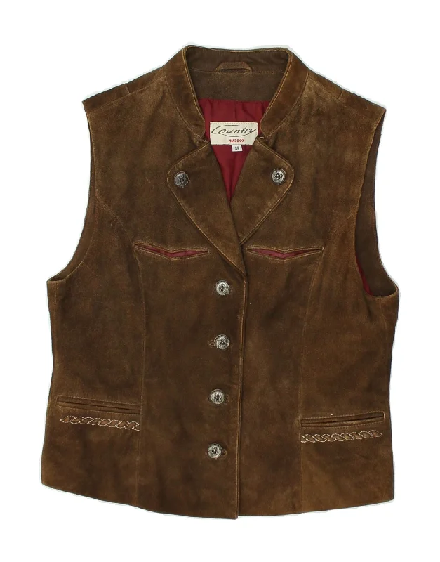 COUNTRY Womens Leather Gilet EU 38 Medium Brown Leather