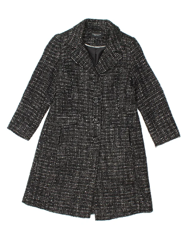 DEBENHAMS Womens Overcoat UK 14 Medium  Black Check Polyester