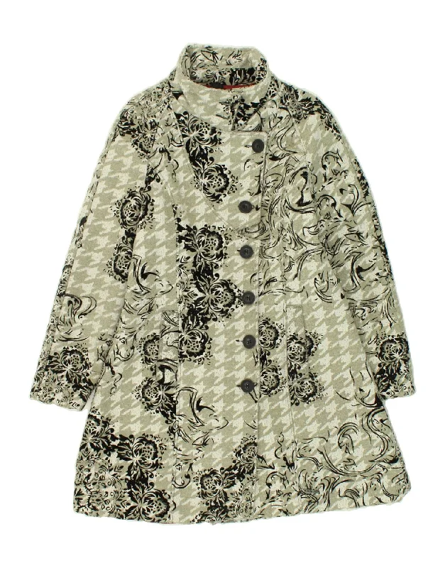 DESIGUAL Womens Abstract Pattern Overcoat IT 44 Medium Grey Polyester