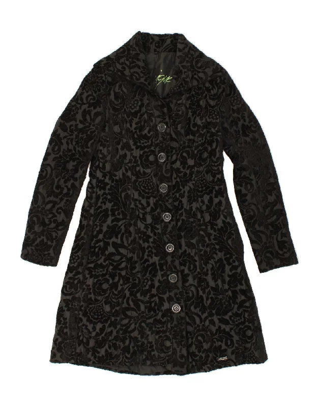 DESIGUAL Womens Graphic Overcoat EU 40 Medium Black Paisley Viscose