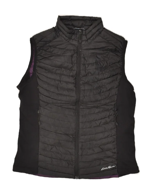 EDDIE BAUER Womens Padded Gilet UK 12 Medium Black Colourblock Polyester