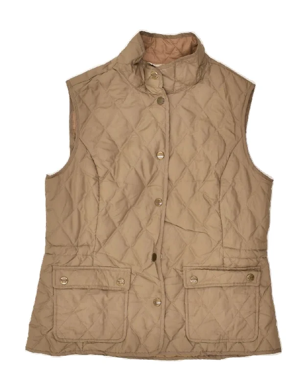 EDDIE BAUER Womens Quilted Gilet UK 8 Small Beige Polyester