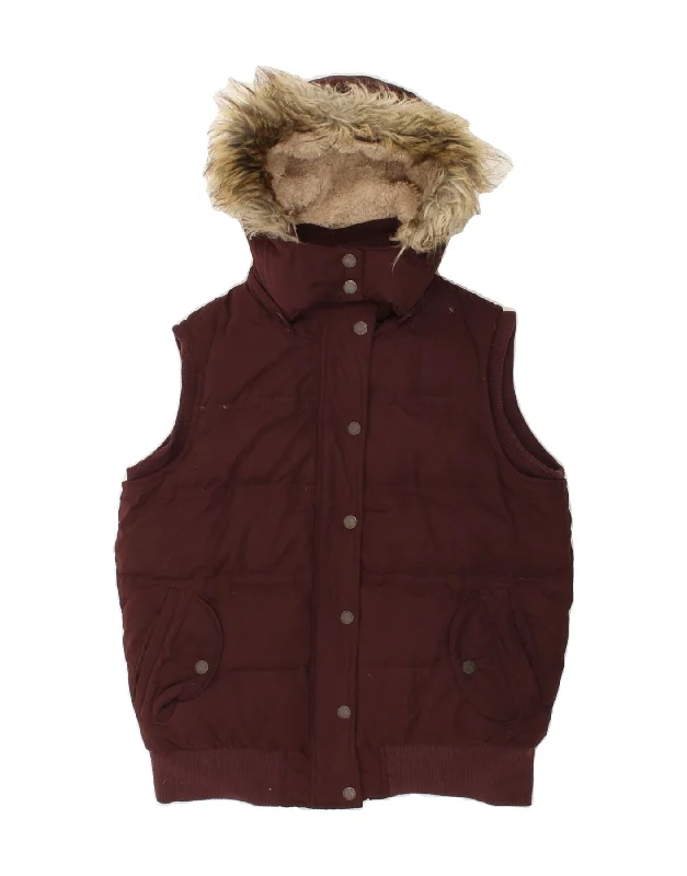 FAT FACE Womens Hooded Padded Gilet UK 14 Large  Burgundy Polyester