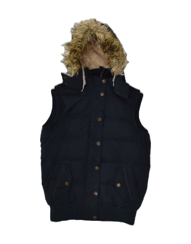 FAT FACE Womens Hooded Padded Gilet UK 8 Small Navy Blue Polyester