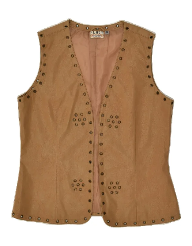 FLASH Womens Leather Gilet EU 36 Small Brown Leather