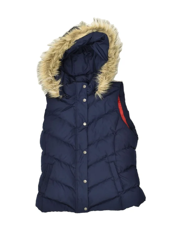 GAP Womens Hooded Padded Gilet UK 14 Medium Navy Blue Polyester