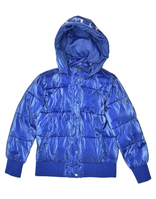 GUESS Womens Graphic Padded Jacket UK 14 Medium Blue Polyester