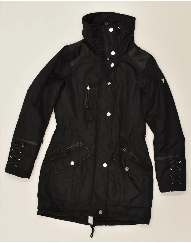 GUESS Womens Windbreaker Jacket US 4 Small Black Nylon