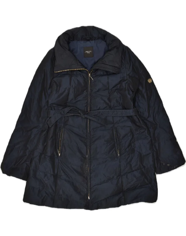 MAX MARA Womens Belted Padded Jacket UK 14 Medium Navy Blue Nylon