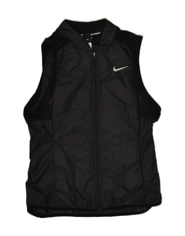 NIKE Womens Gilet UK 12 Medium Black Polyester