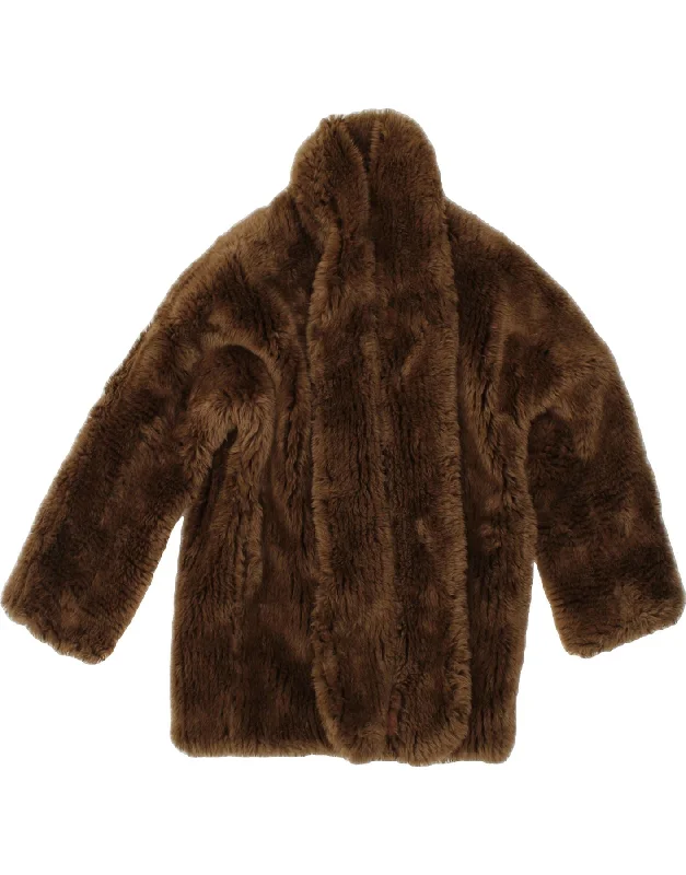 PAOLA ANTONINI Womens Faux Fur Overcoat UK 16 Large Brown