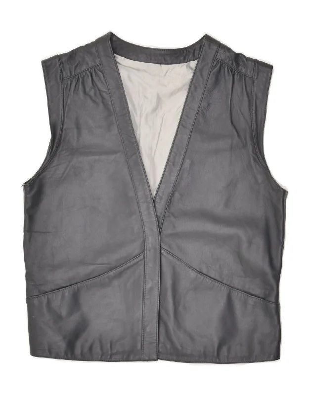 PEFRI Womens Leather Gilet IT 42 Medium Grey Leather