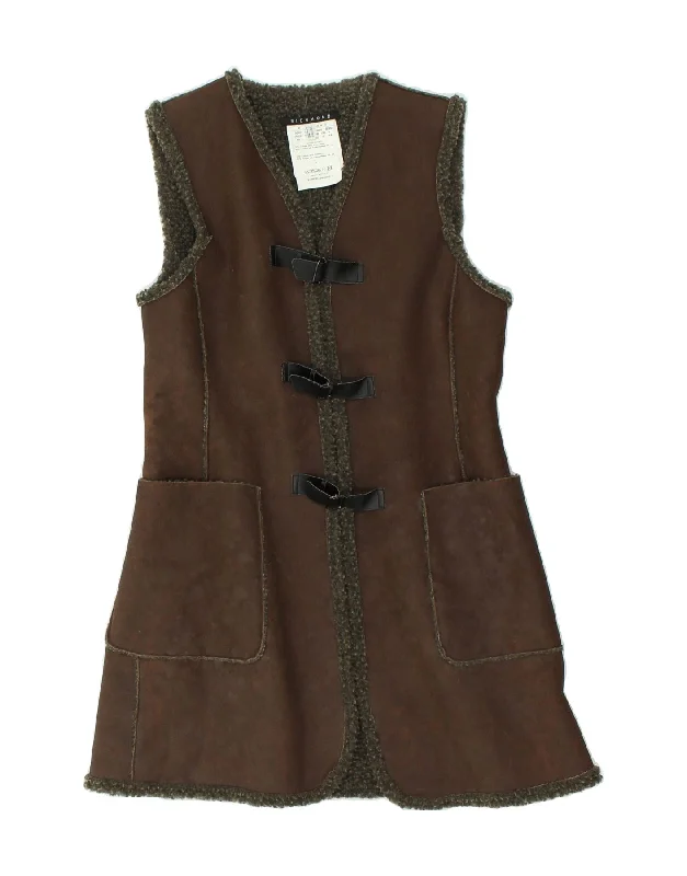 RICHMOND Womens Longline Sherpa Gilet UK 12 Medium  Brown Cotton