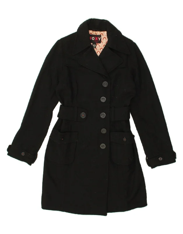 ROXY Womens Overcoat UK 10 Small  Black Wool