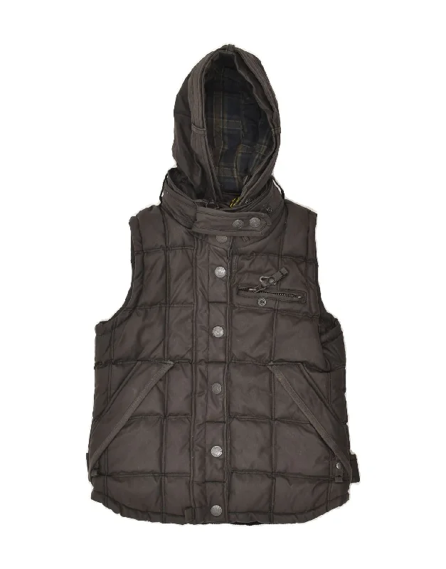 SUPERDRY Womens Hooded Padded Gilet UK 14 Medium Grey Polyester