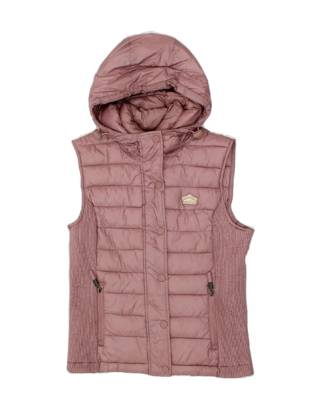 SUPERDRY Womens Hooded Padded Gilet UK 14 Medium Pink Nylon