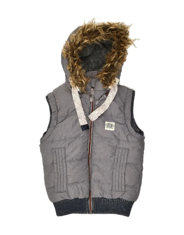 SUPERDRY Womens Hooded Padded Gilet UK 2 2XS Grey Nylon