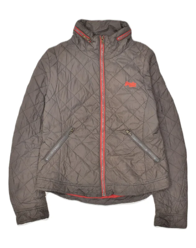 SUPERDRY Womens Padded Jacket UK 12 Medium Grey Nylon