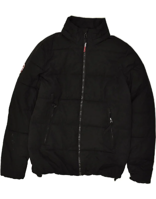 SUPERDRY Womens Padded Jacket UK 14 Large Black Polyester