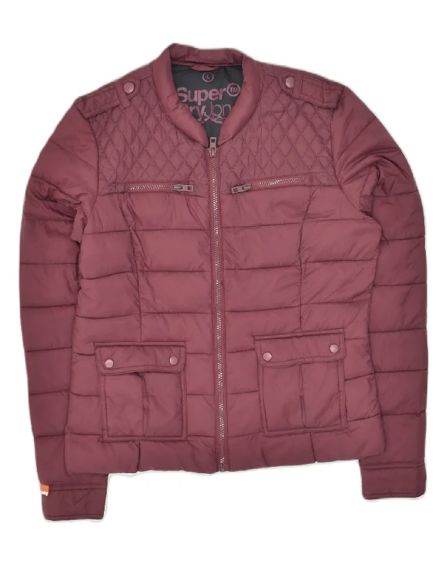 SUPERDRY Womens Padded Jacket UK 16 Large Maroon Polyester