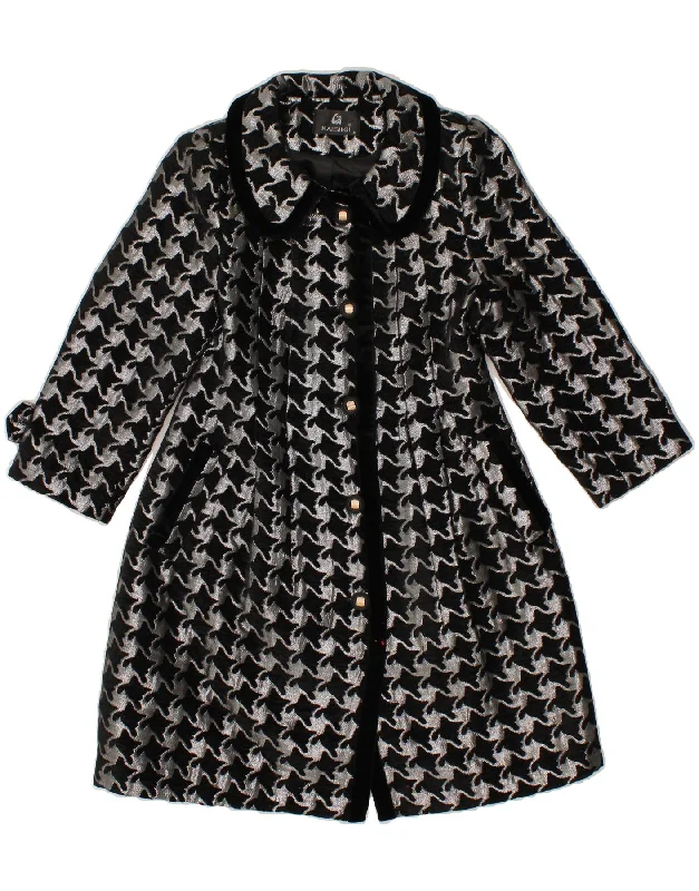 VINTAGE Womens 3/4 Sleeve Overcoat UK 12 Medium Black Houndstooth