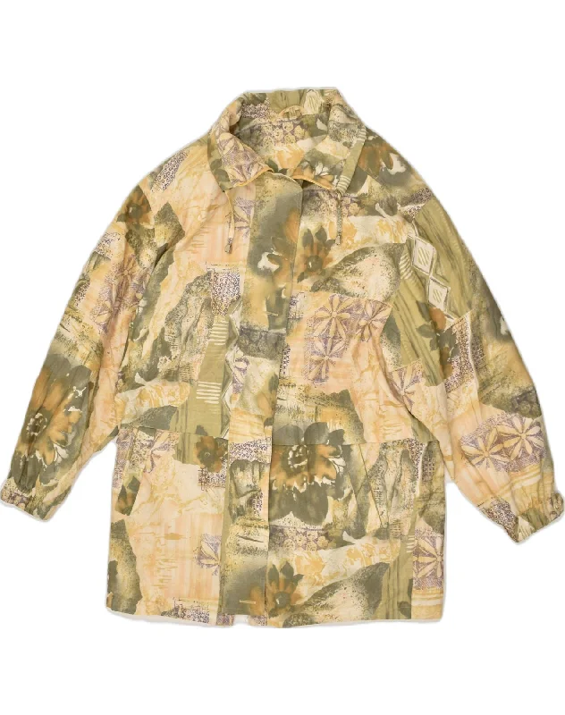 VINTAGE Womens Crazy Pattern Windbreaker Coat UK 14 Large  Khaki Floral