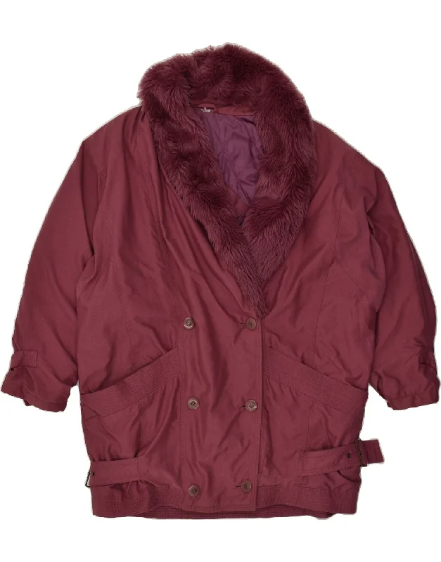 VINTAGE Womens Double Breasted Padded Jacket UK 22 3XL Burgundy