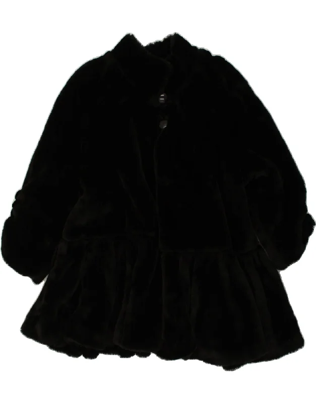 VINTAGE Womens Faux Fur Overcoat UK 10 Small Black