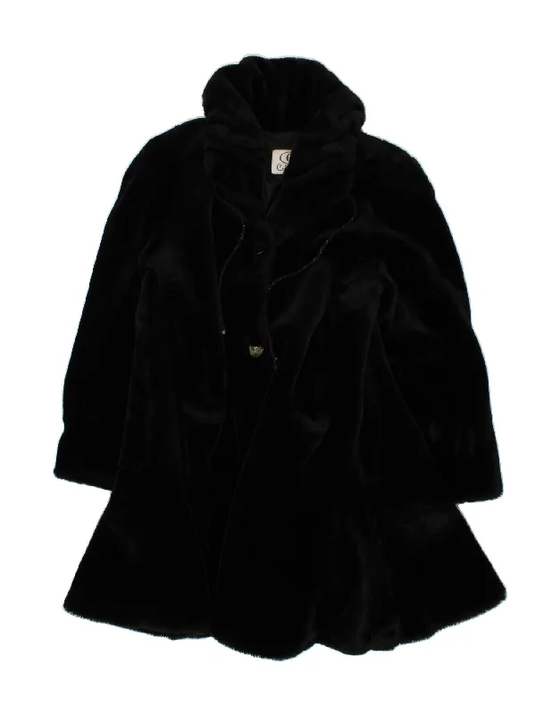 VINTAGE Womens Faux Fur Overcoat UK 16 Large Black