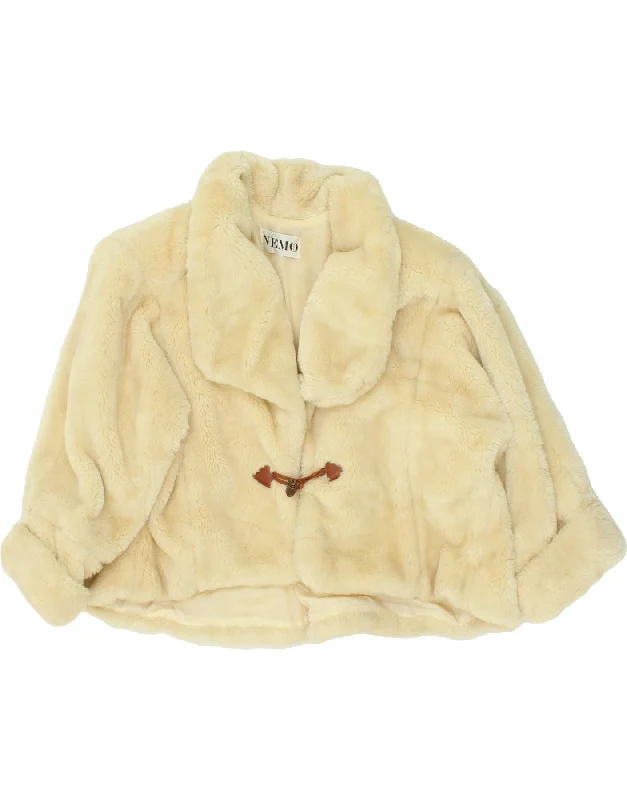 VINTAGE Womens Faux Fur Overcoat UK 18 XL Beige