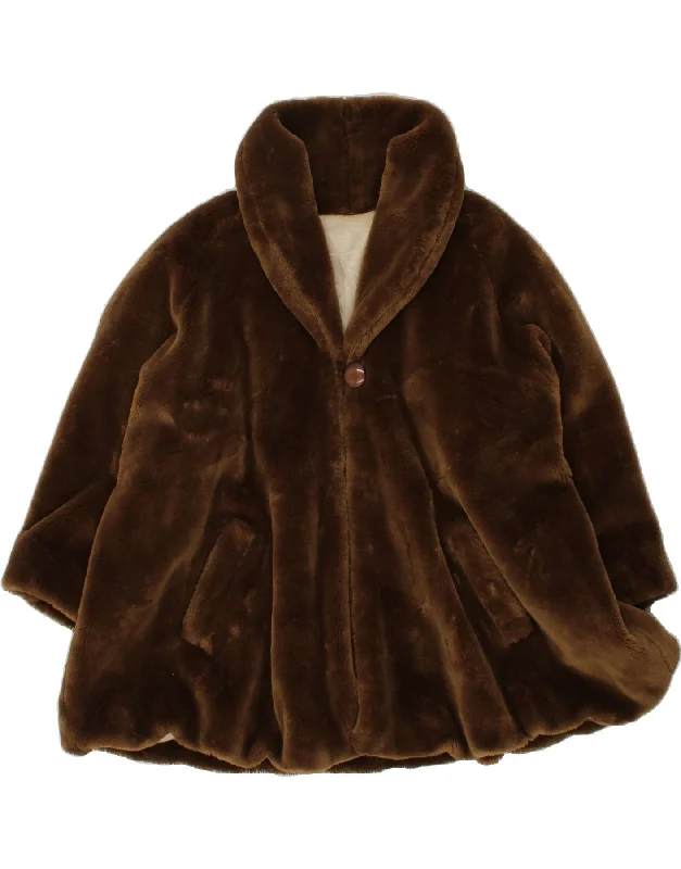 VINTAGE Womens Faux Fur Overcoat UK 20 2XL Brown Polyester