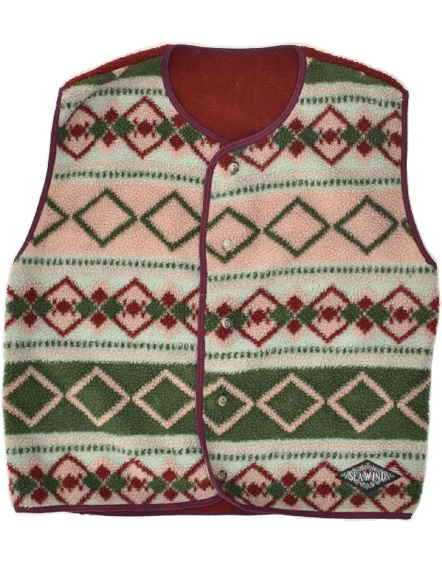 VINTAGE Womens Fleece Gilet UK 16 Large Maroon Fair Isle