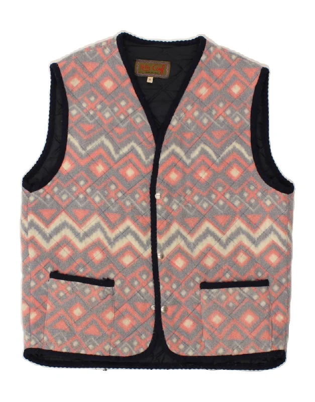 VINTAGE Womens Fleece Gilet UK 16 Large Multicoloured Geometric