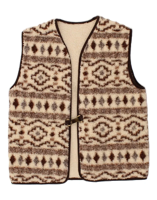 VINTAGE Womens Fleece Gilet UK 20 2XL Beige Fair Isle