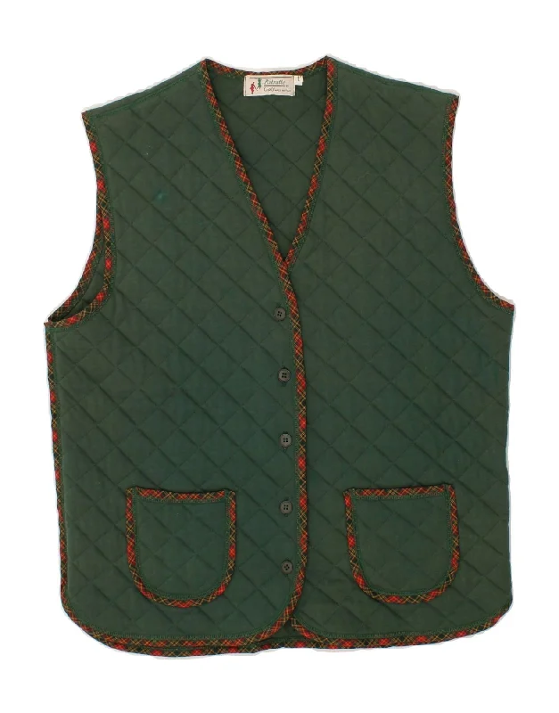 VINTAGE Womens Golf Quilted Gilet UK 16 Large Green Cotton