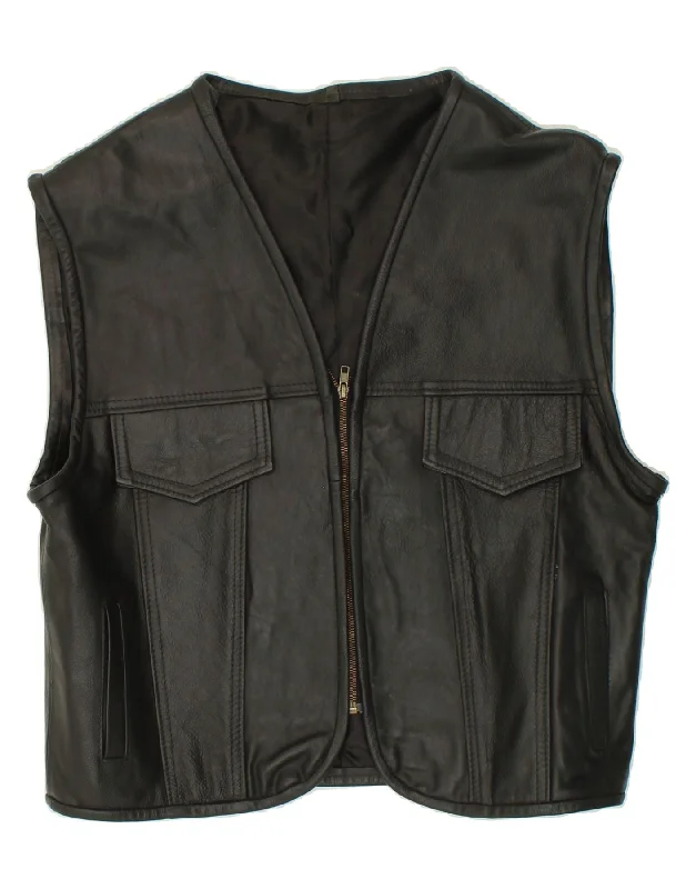 VINTAGE Womens Leather Gilet UK 18 XL Black