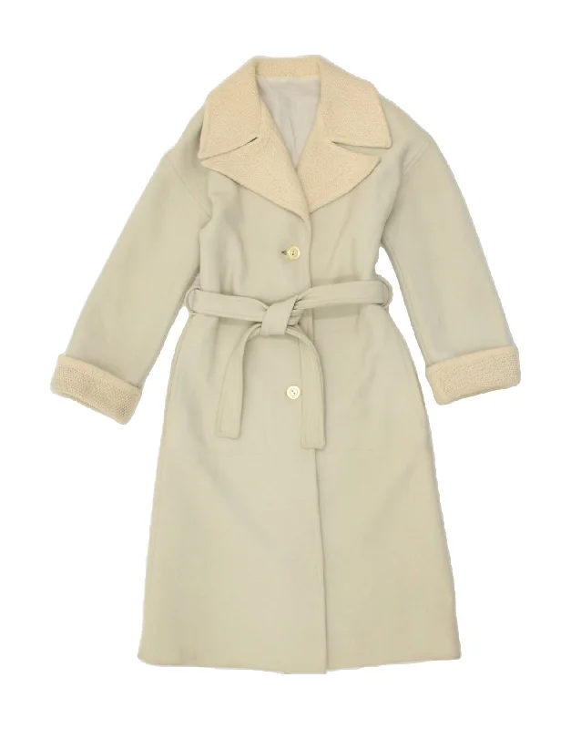 VINTAGE Womens Overcoat IT 40 Small Beige