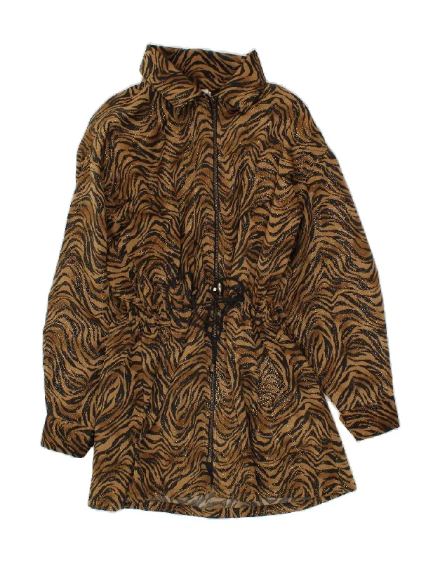 VINTAGE Womens Overcoat UK 12 Medium Brown Animal Print Polyester