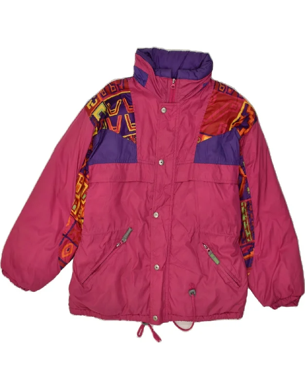 VINTAGE Womens Padded Jacket EU 42 Large Pink Colourblock Polyamide