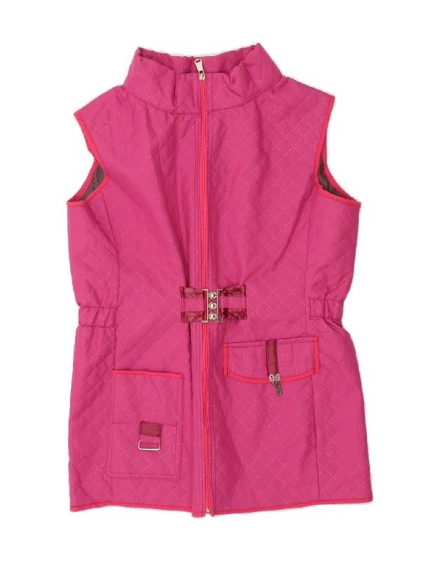 VINTAGE Womens Quilted Gilet UK 12 Medium Pink