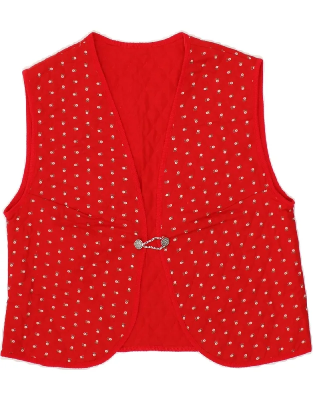 VINTAGE Womens Quilted Gilet UK 12 Medium Red Floral