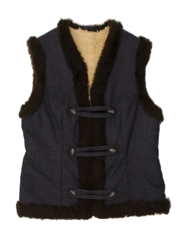 VINTAGE Womens Sherpa Gilet IT 42 Medium Navy Blue