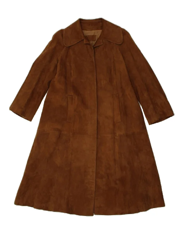 VINTAGE Womens Suede Overcoat UK 12 Medium Brown