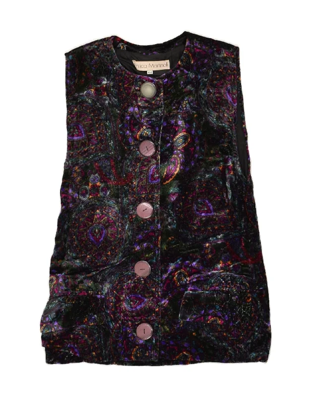 VINTAGE Womens Velvet Gilet IT 44 Medium W24 L17  Purple Paisley